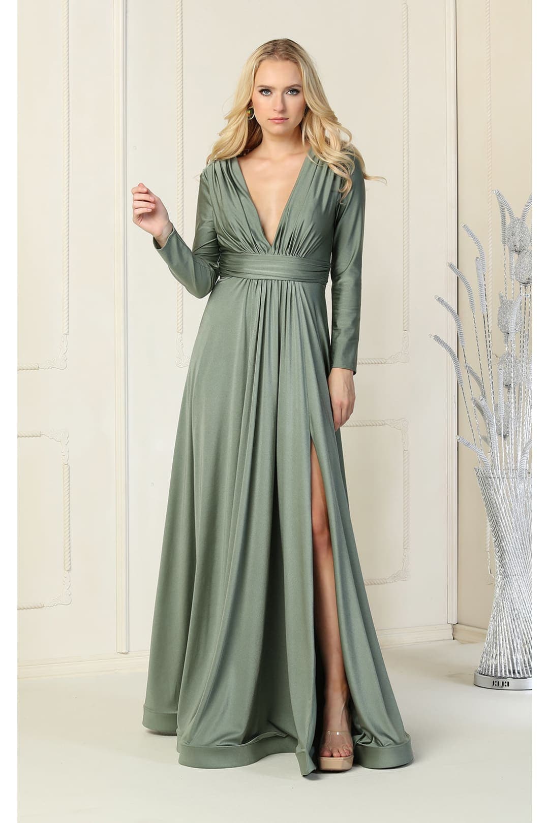Stretchy Formal Evening Gown - OLIVE / 4