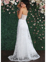 May Queen MQ1837B Strapless Embroidered Wedding White Formal Dress