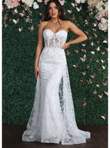 May Queen MQ1837B Strapless Embroidered Wedding White Formal Dress