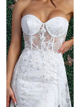May Queen MQ1837B Strapless Embroidered Wedding White Formal Dress
