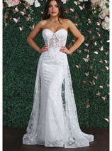 May Queen MQ1837B Strapless Embroidered Wedding White Formal Dress