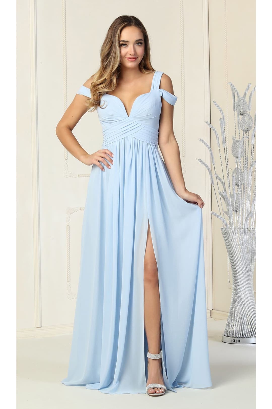 Long Bridesmaids Cold Shoulder Dress