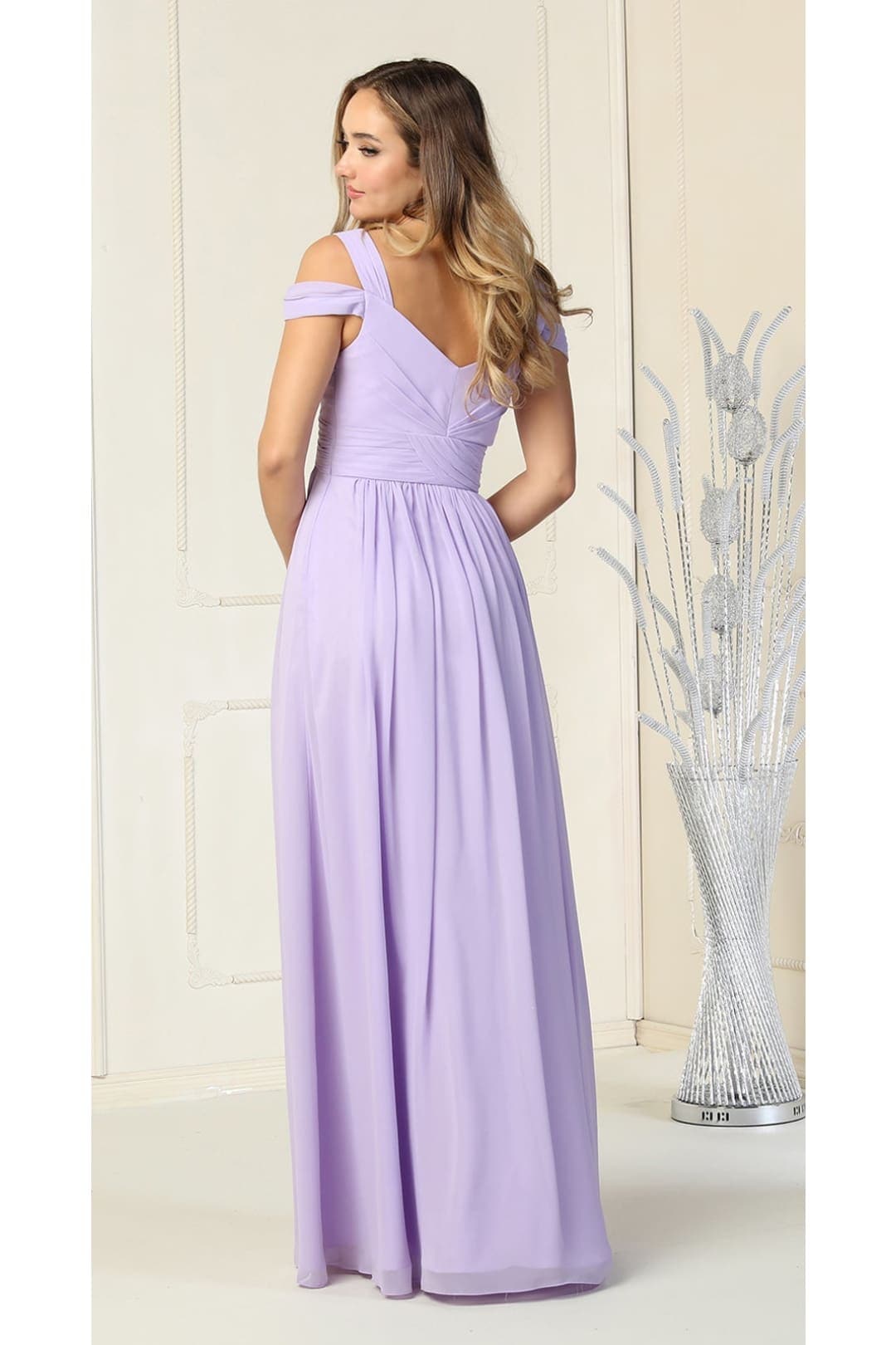 Long Bridesmaids Cold Shoulder Dress