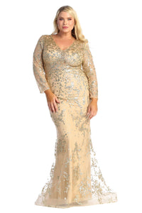 Modest Plus Size Formal Evening Gown - CHAMPAGNE/GOLD / 6 - Dresses