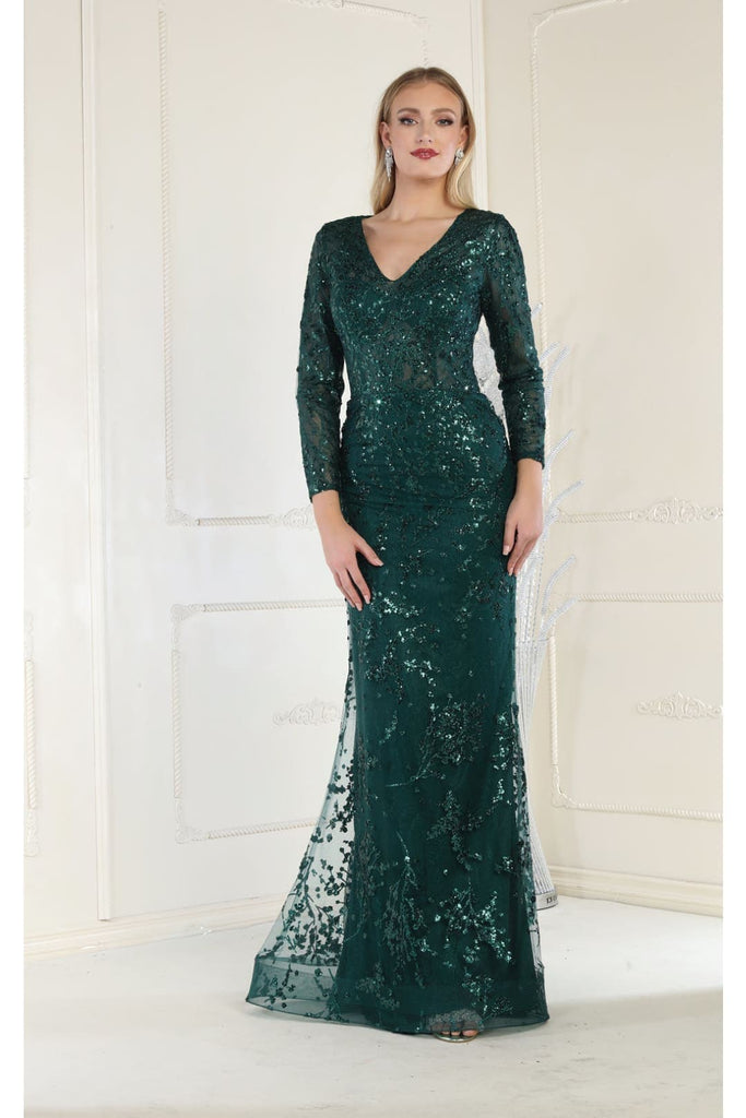 Modest Plus Size Formal Evening Gown - HUNTER GREEN / 6 - Dresses