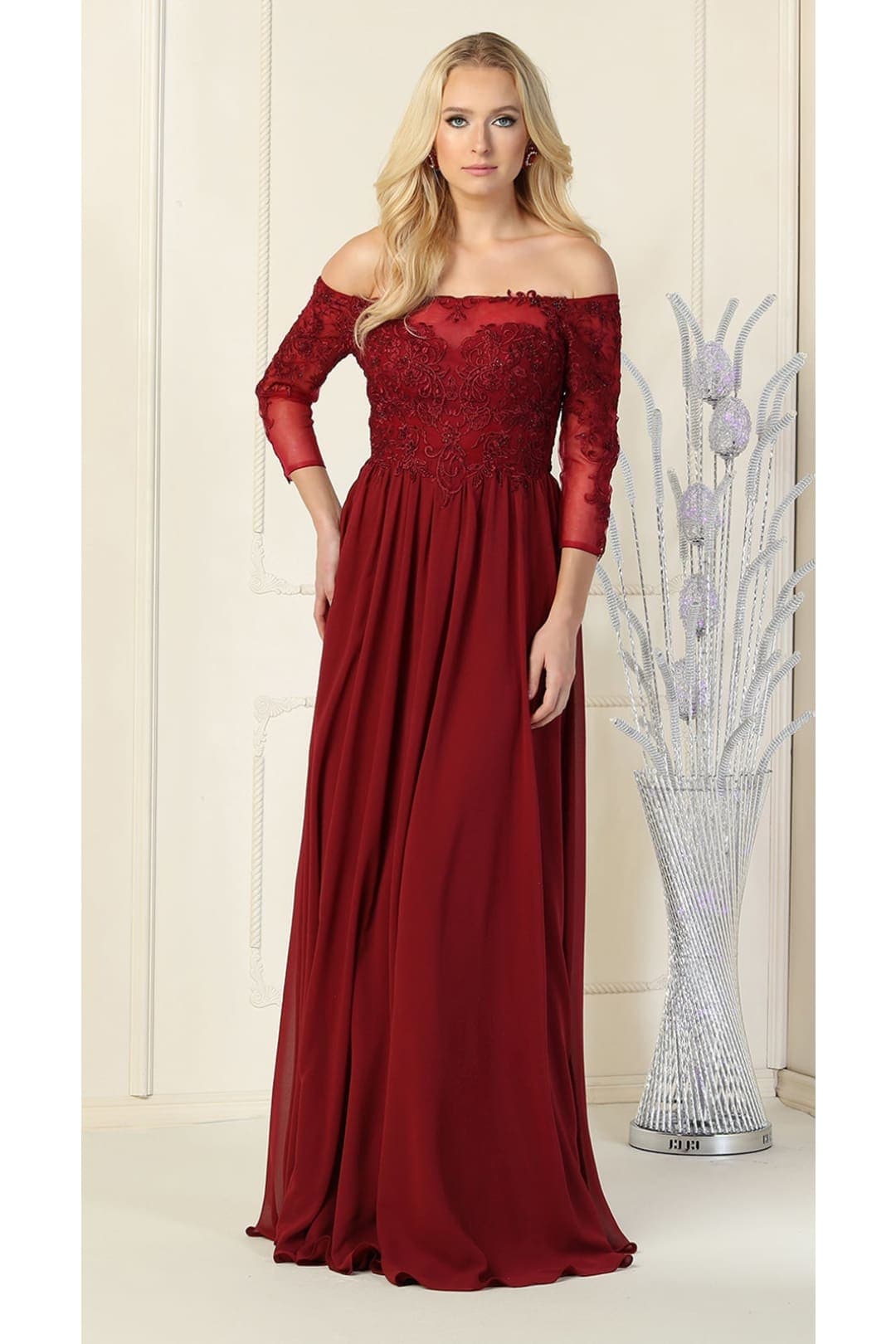 Embroidered Plus Size Formal Gown