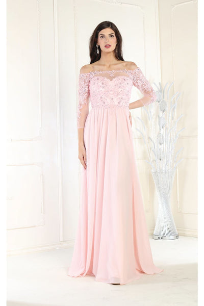 May Queen MQ1853 Off Shoulder Embroidered Plus Size Formal Gown - DUSTY ROSE / 6