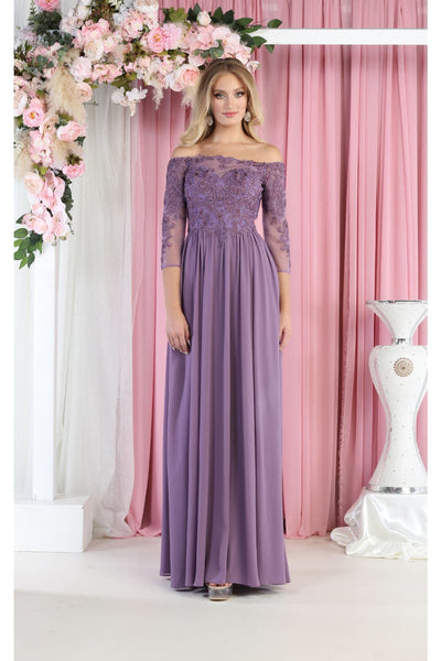 May Queen MQ1853 Off Shoulder Embroidered Plus Size Formal Gown - VICTORIAN LILAC / 6