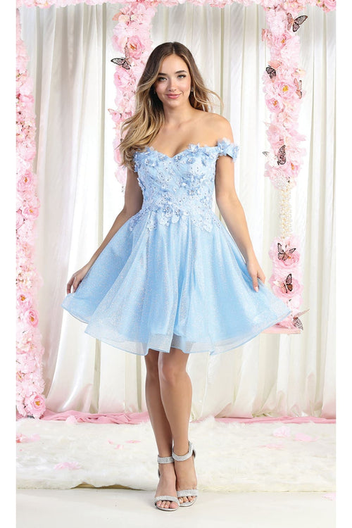 Floral Applique Cocktail Dress - BABY BLUE / 2