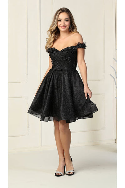 Floral Applique Cocktail Dress - BLACK / 2