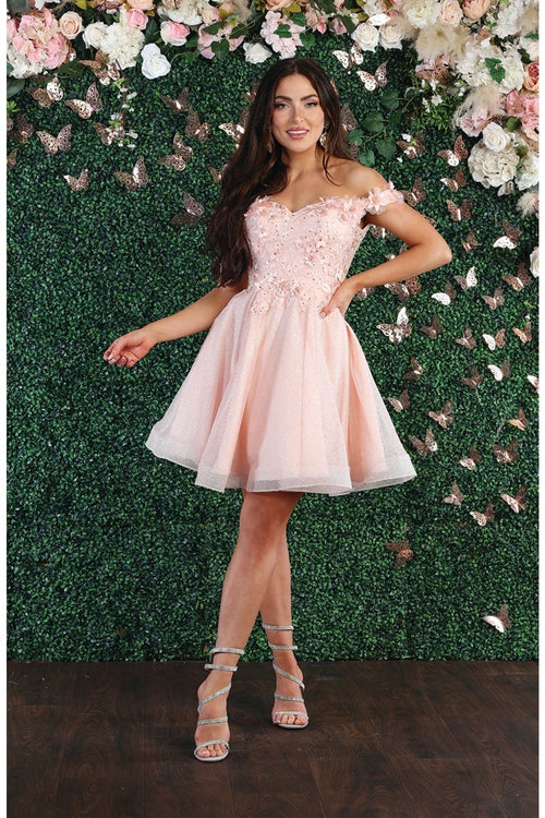 Floral Applique Cocktail Dress - BLUSH / 2
