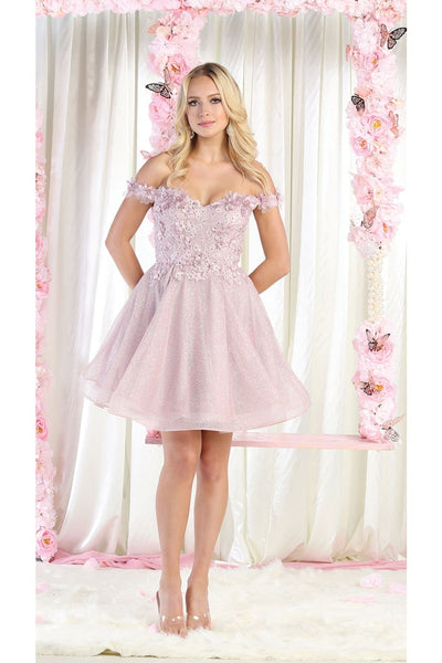 Floral Applique Cocktail Dress - MAUVE / 2