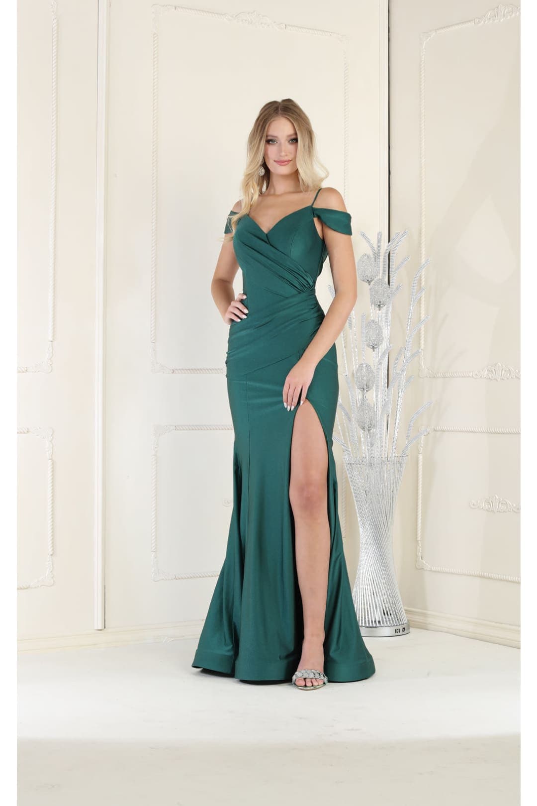 long bodycon prom dresses May Queen Cold Shoulder Dress MQ1855 A thigh Color:White with Light Blue Ribbon CORE PRODUCT Garden of Noor Dusty
