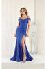 May Queen MQ1855 Long Slit Cold Shoulder Bodycon Prom Dress - ROYAL / 4