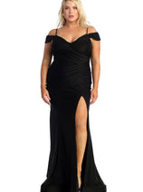 May Queen MQ1855B High Slit Evening Prom Stretch Plus Size Black Dress