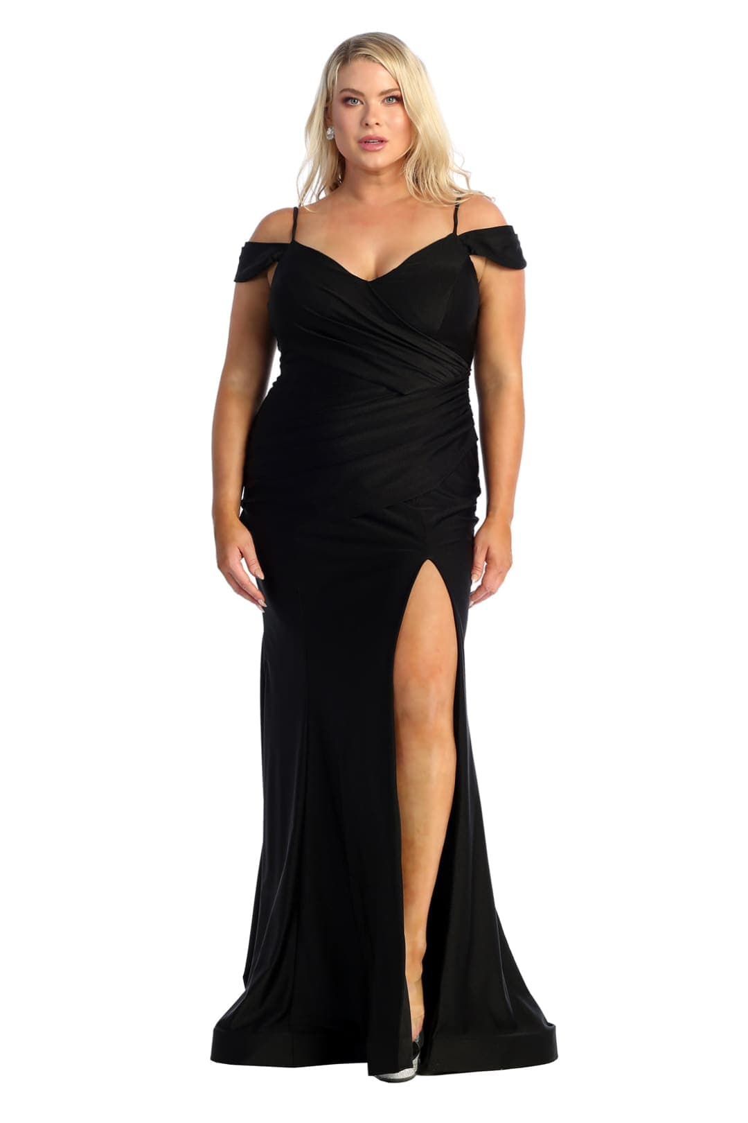May Queen MQ1855B High Slit Stretch Plus Size Black Dress - BLACK / 12 - Dress