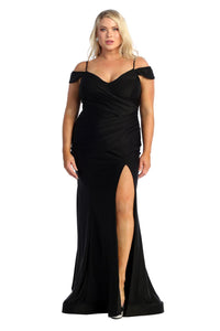 May Queen MQ1855B High Slit Stretch Plus Size Black Dress - BLACK / 12 - Dress
