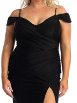May Queen MQ1855B High Slit Evening Prom Stretch Plus Size Black Dress
