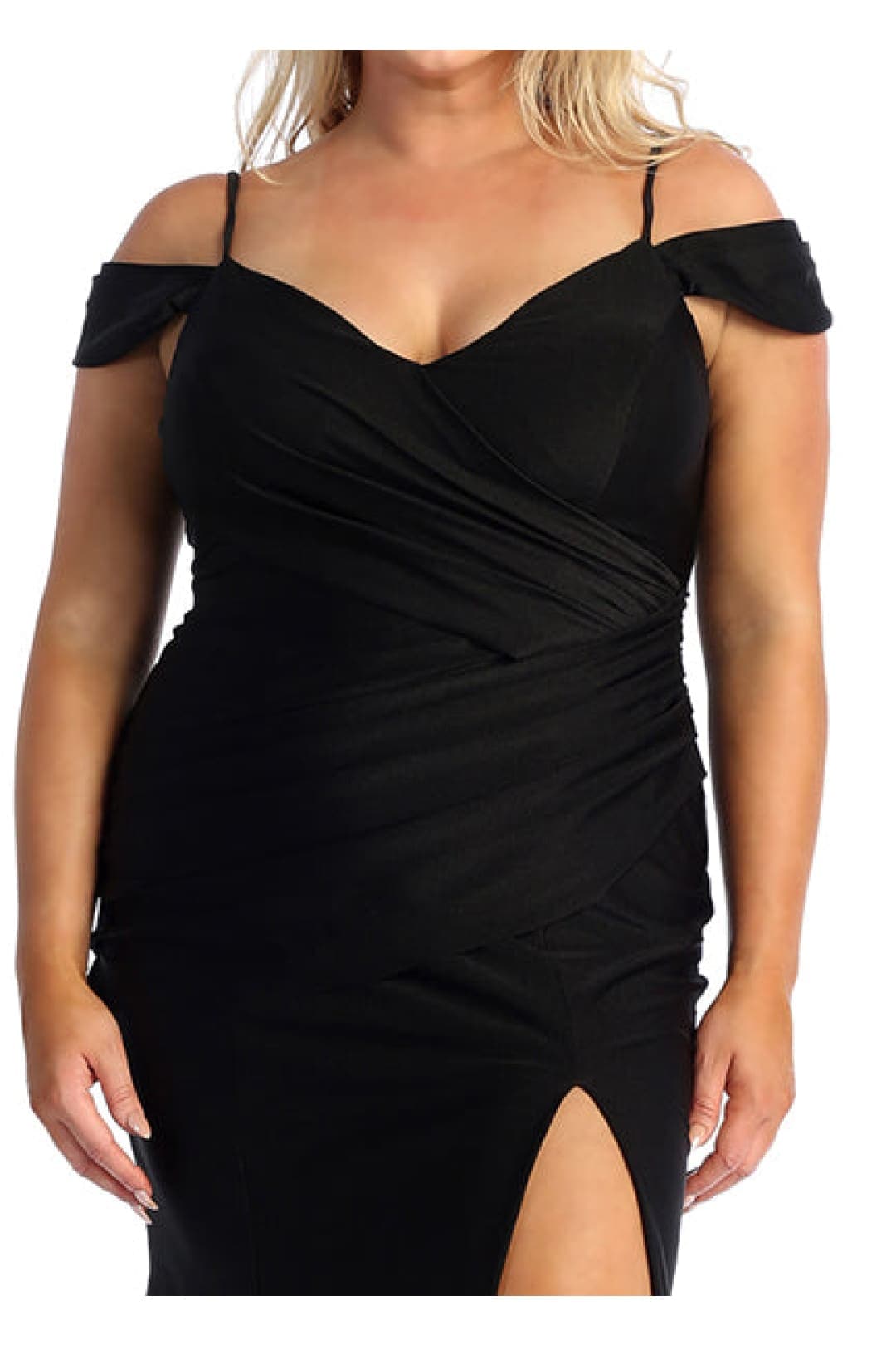 May Queen MQ1855B High Slit Evening Prom Stretch Plus Size Black Dress