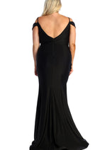 May Queen MQ1855B High Slit Evening Prom Stretch Plus Size Black Dress