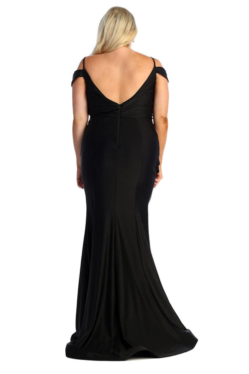 May Queen MQ1855B High Slit Stretch Plus Size Black Dress - Dress