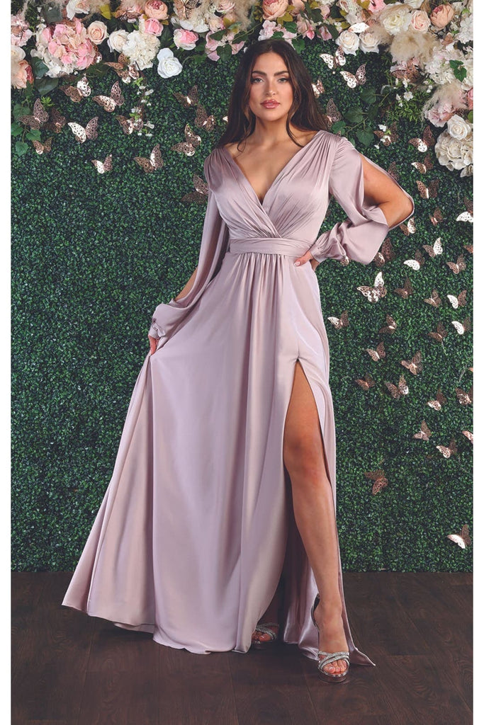 Split Long Sleeve Evening Gown - MAUVE / 4