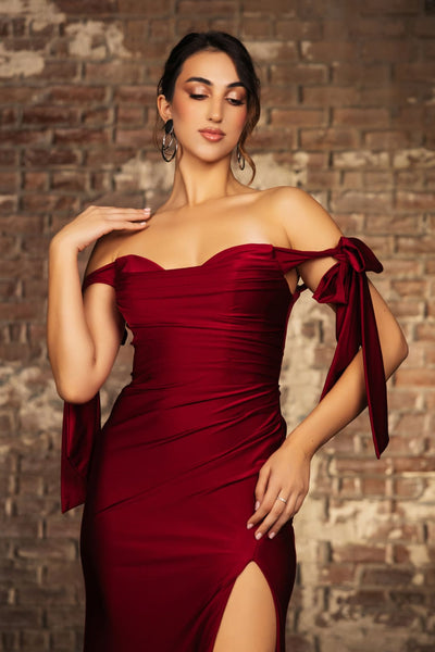 May Queen MQ1858 Stretchy Ruched Off The Shoulder Prom Dress - Dress