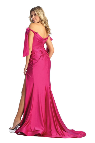May Queen MQ1858 Stretchy Ruched Off The Shoulder Prom Dress - Dress