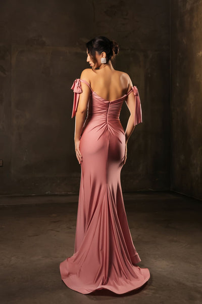 May Queen MQ1858 Stretchy Ruched Off The Shoulder Prom Dress - Dress