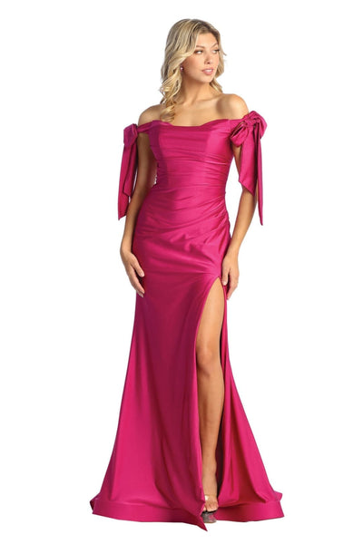 May Queen MQ1858 Stretchy Ruched Off The Shoulder Prom Dress - MAGENTA / 22 - Dress