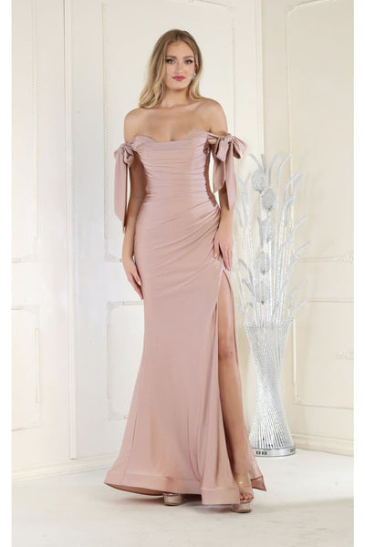 May Queen MQ1858 Stretchy Ruched Off The Shoulder Prom Dress - MAUVE / 22 - Dress