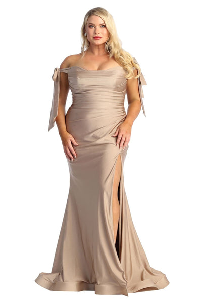 May Queen MQ1858 Stretchy Ruched Off The Shoulder Prom Dress - MOCHA / 22 - Dress