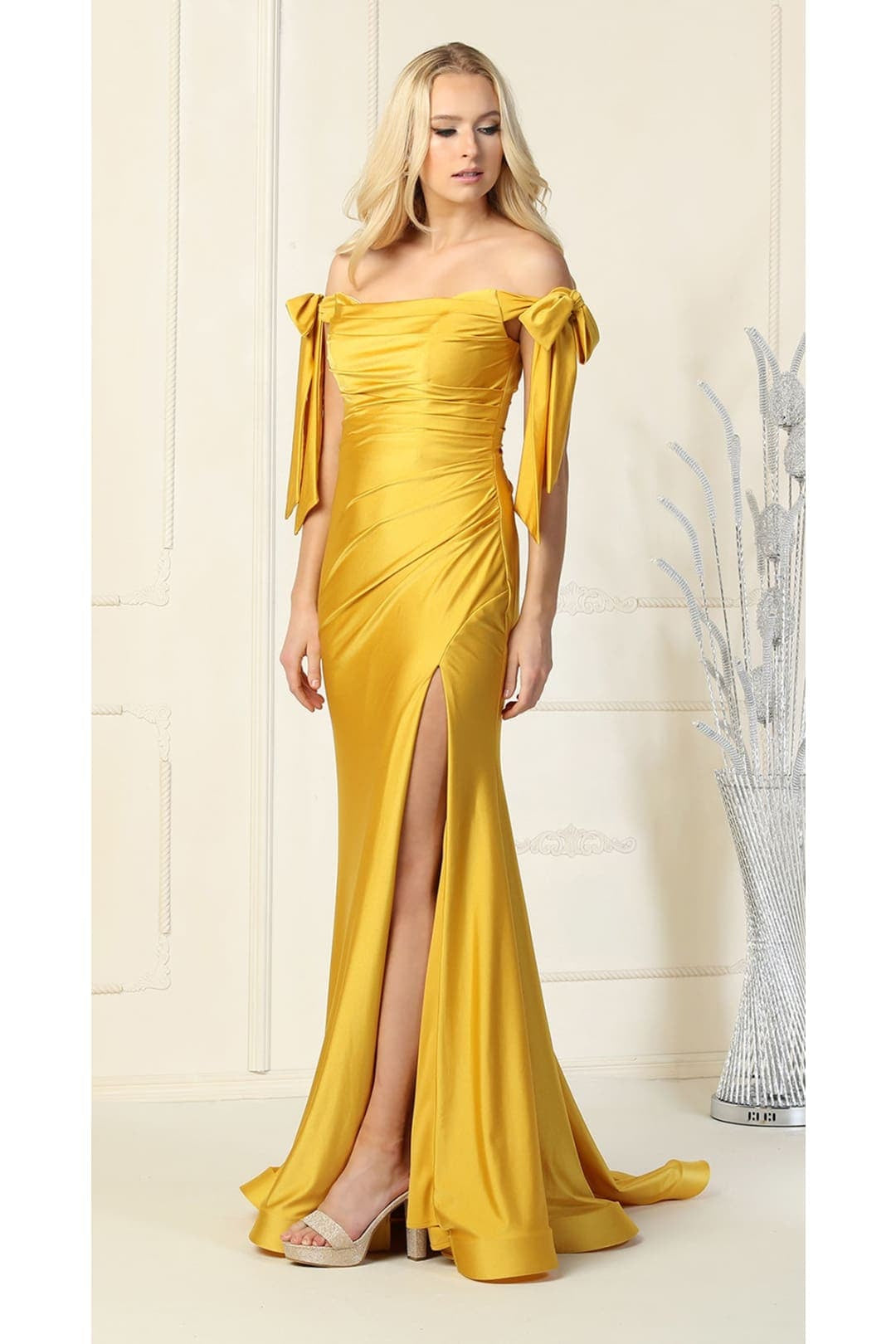 Mustard Bridesmaid Dresses-Inexpensive Ruched Prom