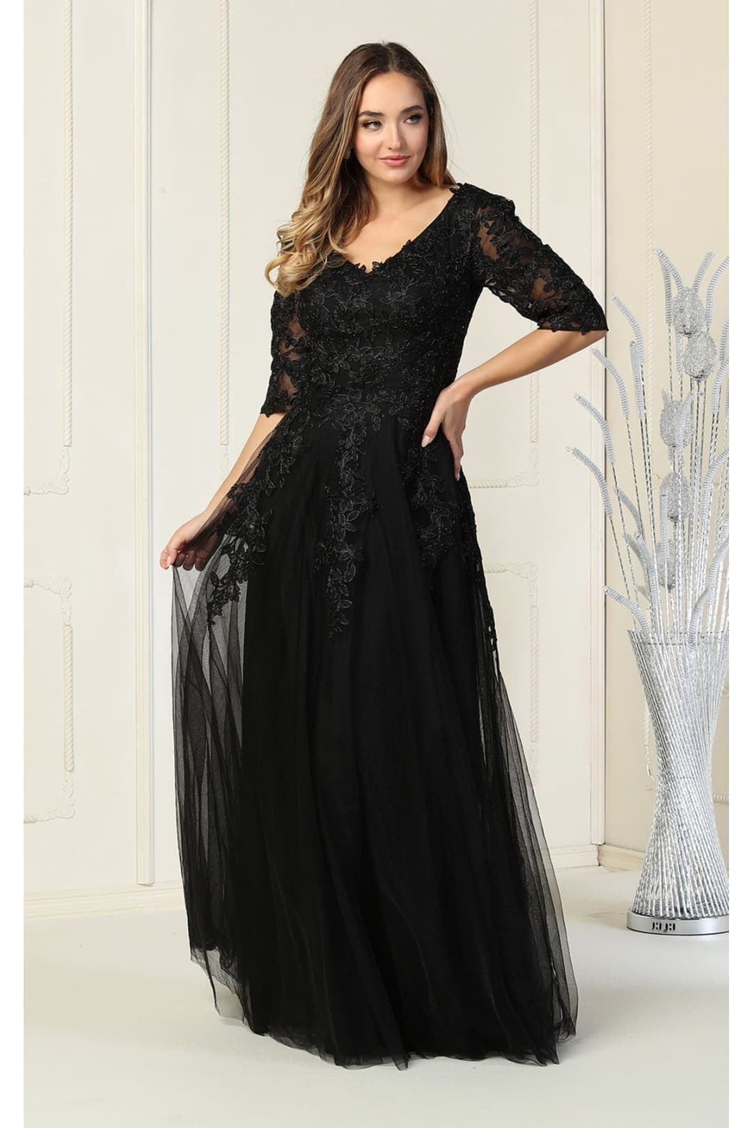 Mother Of The Bride Plus Size Gown - BLACK / M