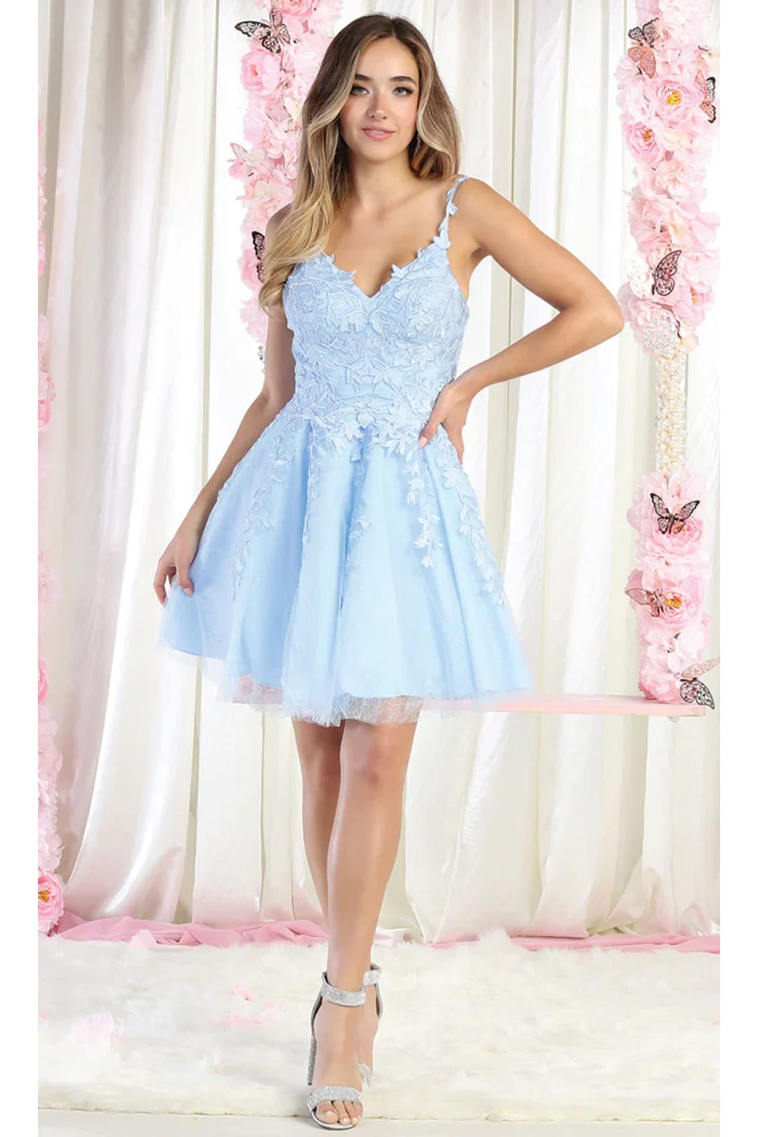 May Queen MQ1862 Sleeveless Spaghetti Strap Dress - Baby Blue / 4 - Dress