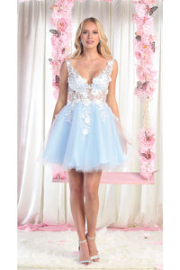Short Prom Floral Dress - BABY BLUE / 4
