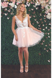 Short Prom Floral Dress - BLUSH / 4