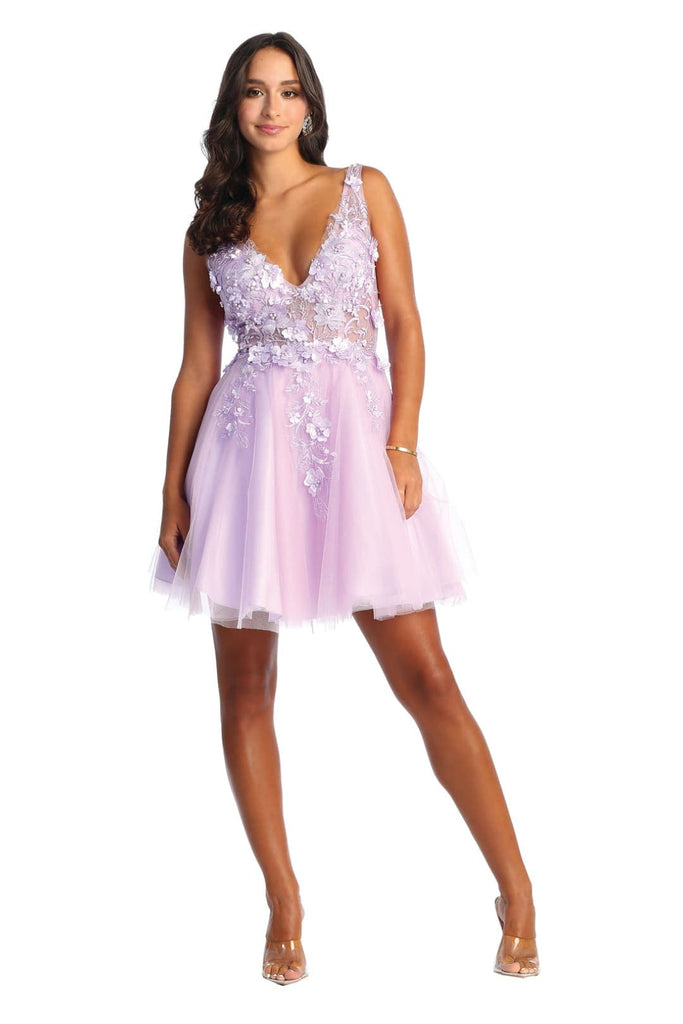 Short Prom Floral Dress - LILAC / 2