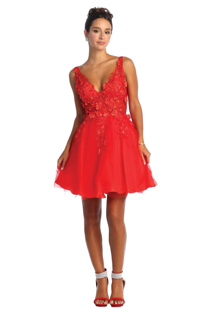 Short Prom Floral Dress - RED / 2