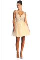 May Queen MQ1863 Floral Appliqué Embroidery Dress - Champagne / 6 - Dress