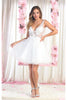 May Queen MQ1863 Floral Appliqué Embroidery Dress - Ivory / 6 - Dress