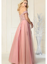 May Queen MQ1866 Off The Shoulder Prom Embroidered Mesh A-line Gown