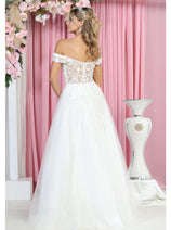 May Queen MQ1866 Off The Shoulder Prom Embroidered Mesh A-line Gown