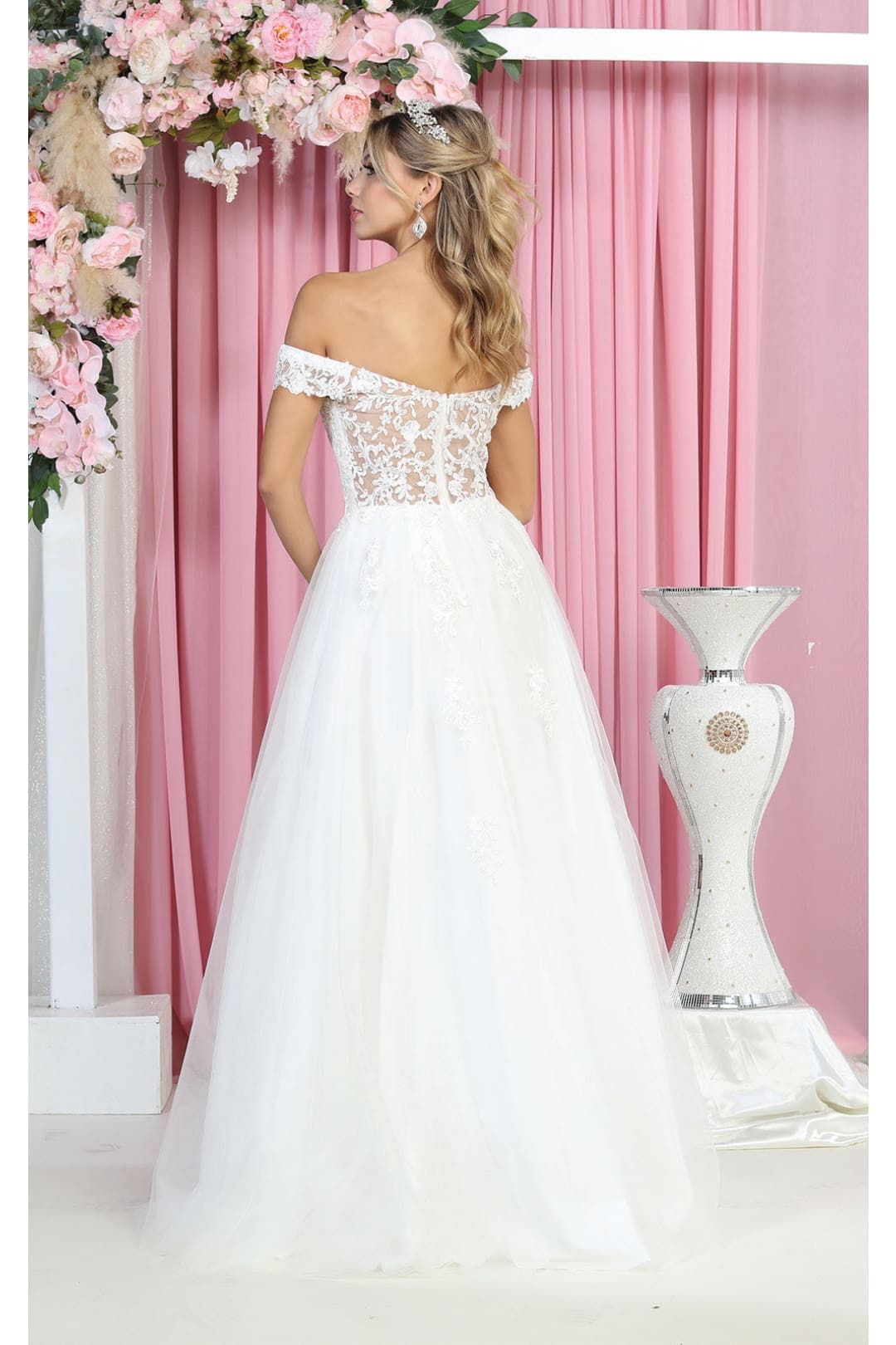 May Queen MQ1866 Off The Shoulder Prom Embroidered Mesh A-line Gown - Dress