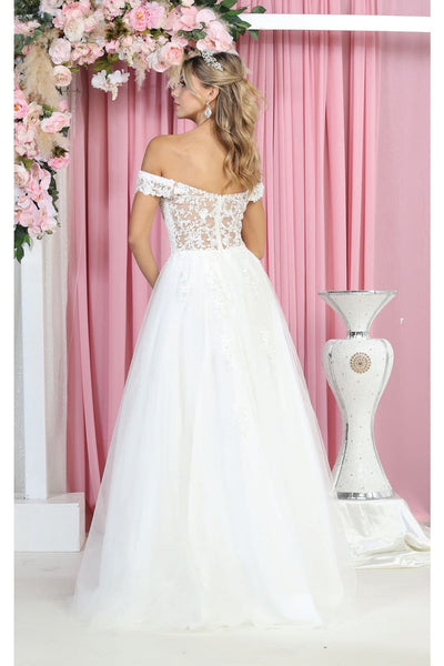 May Queen MQ1866 Off The Shoulder Prom Embroidered Mesh A-line Gown - Dress