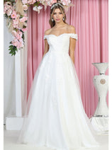 May Queen MQ1866 Off The Shoulder Prom Embroidered Mesh A-line Gown