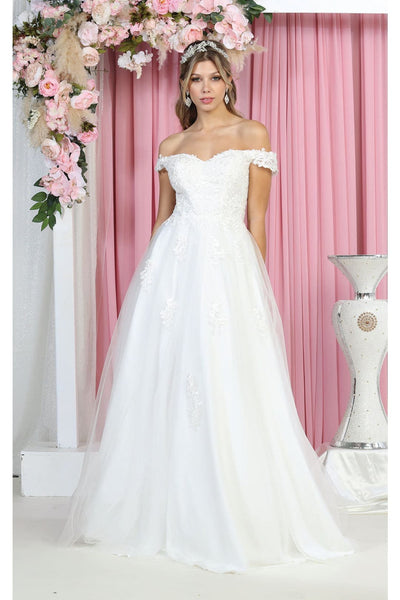 May Queen MQ1866 Off The Shoulder Prom Embroidered Mesh A-line Gown - Dress