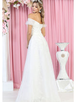 May Queen MQ1867B Short Puff Off Shoulder Glitter Ivory Wedding Gown