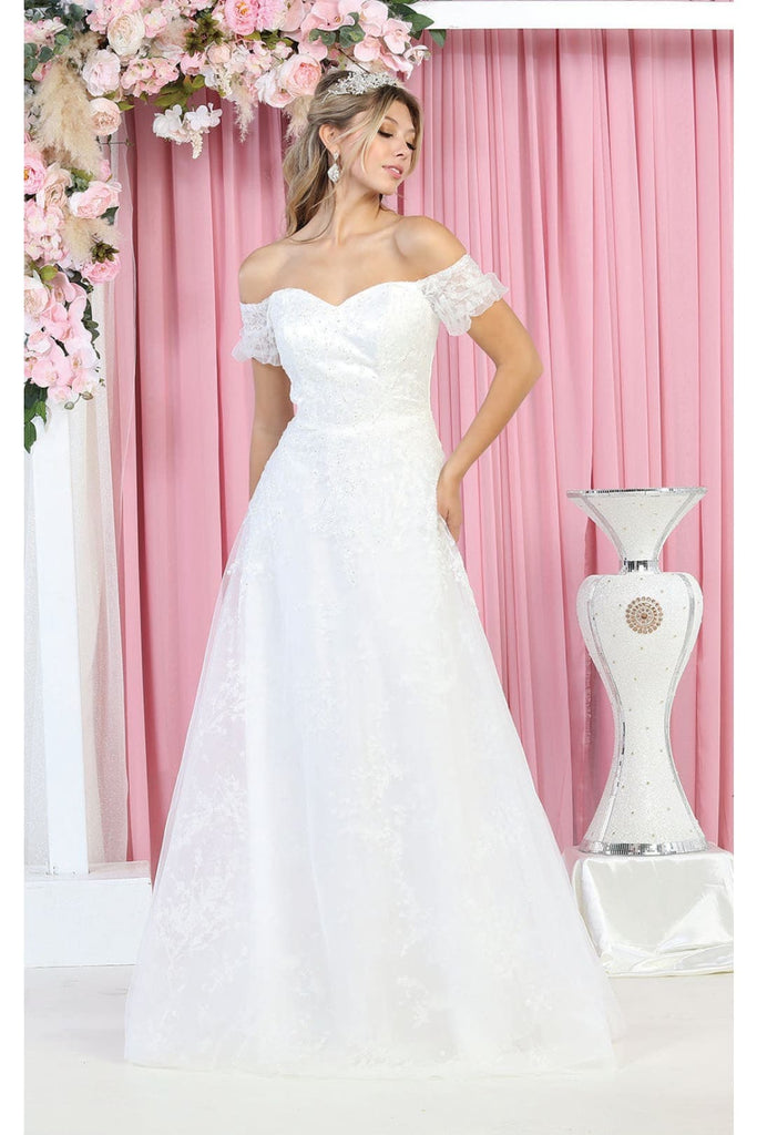 May Queen MQ1867 Off Shoulder Ivory Wedding Gown - IVORY / 4