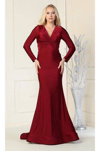 V- neckline Bodycon Gown - BURGUNDY / 4